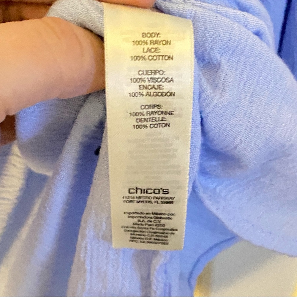 Chico’s baby blue crochet blouse, size 1. - Picture 6 of 8